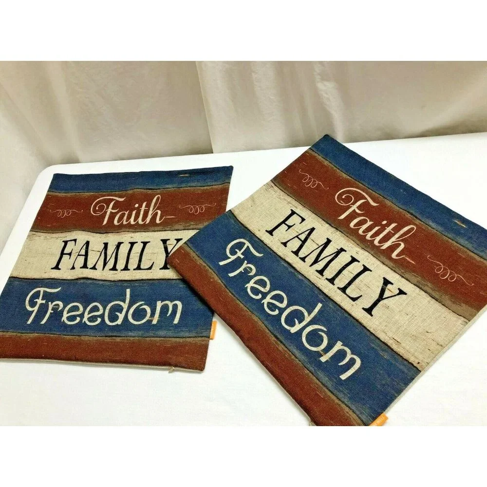 Faith Family Freedom Patriotic Pillow Cover 17X17 Red White Blue Decor‎ Rustic
